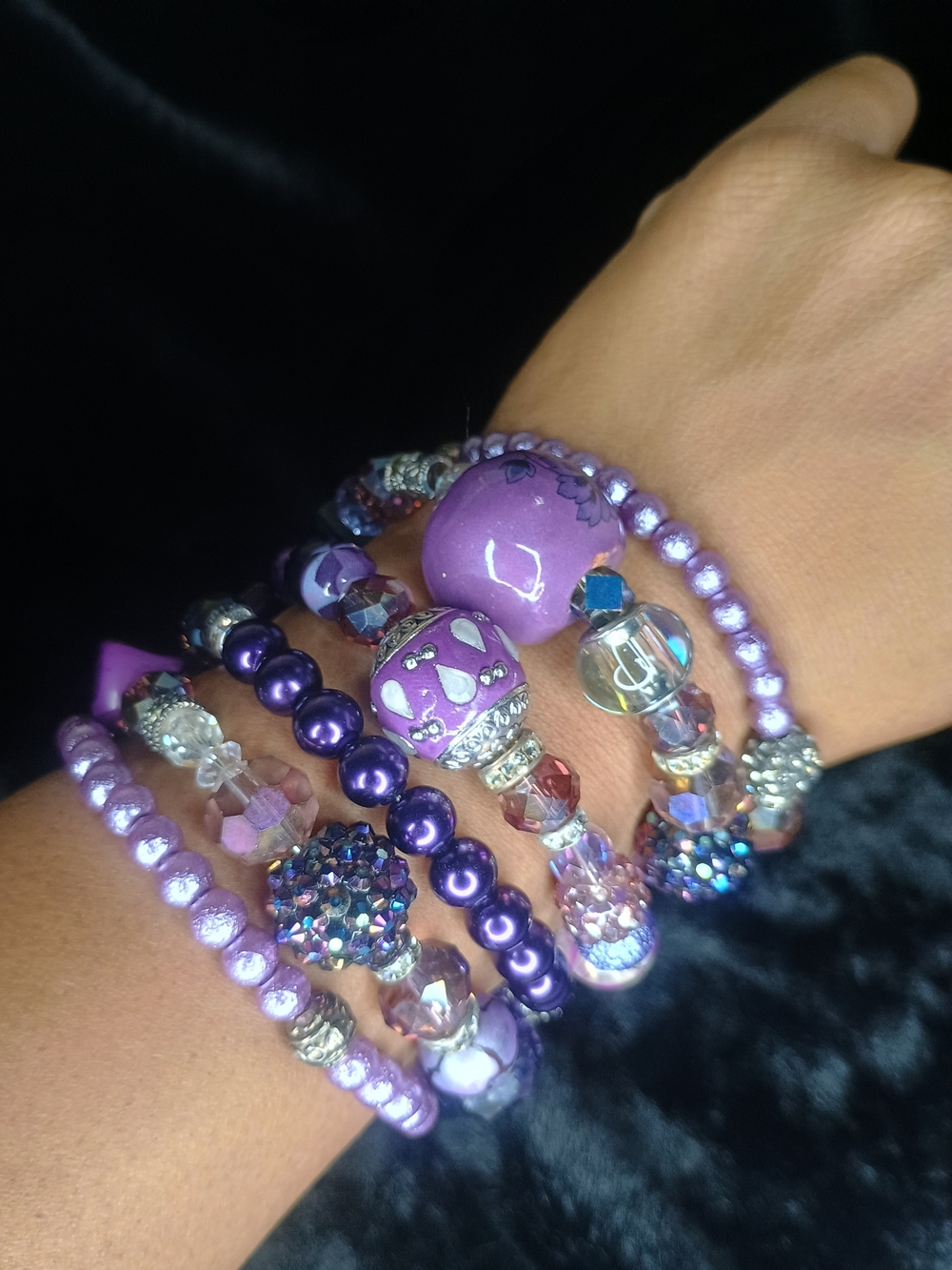 Purple Beaded Wrap Bracelet Stack